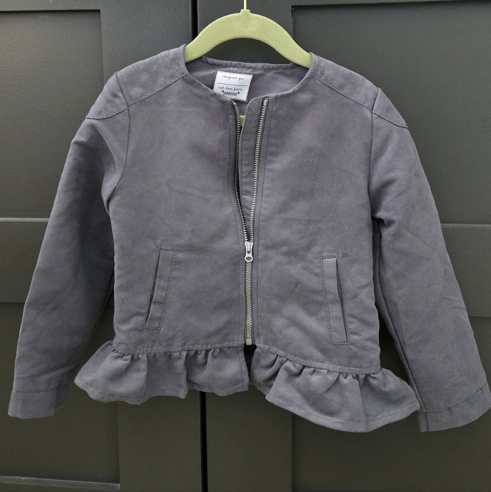 Gymboree Girls' Suede-feel, Gray Ruffle Hem Jacket
